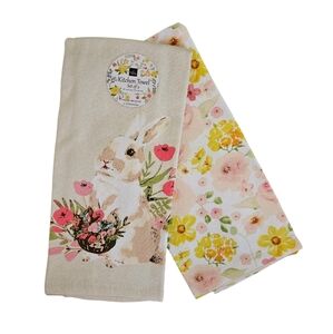 NWT Homewear Easter Bunny/Floral 2-pc Kitchen Towels Set